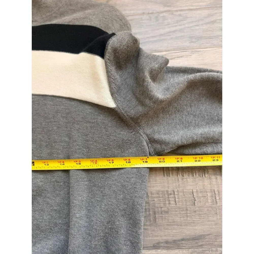 Banana Republic Men’s 1/4 Zip Sweater Gray Striped Pima Cotton Wool Pullover M
